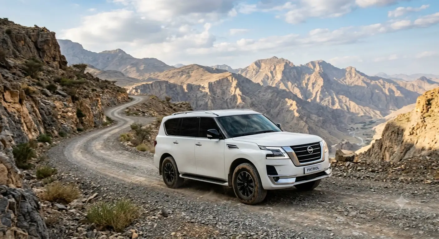 Nissan Patrol SUV driving on Dubai roads with modern design and powerful performance
