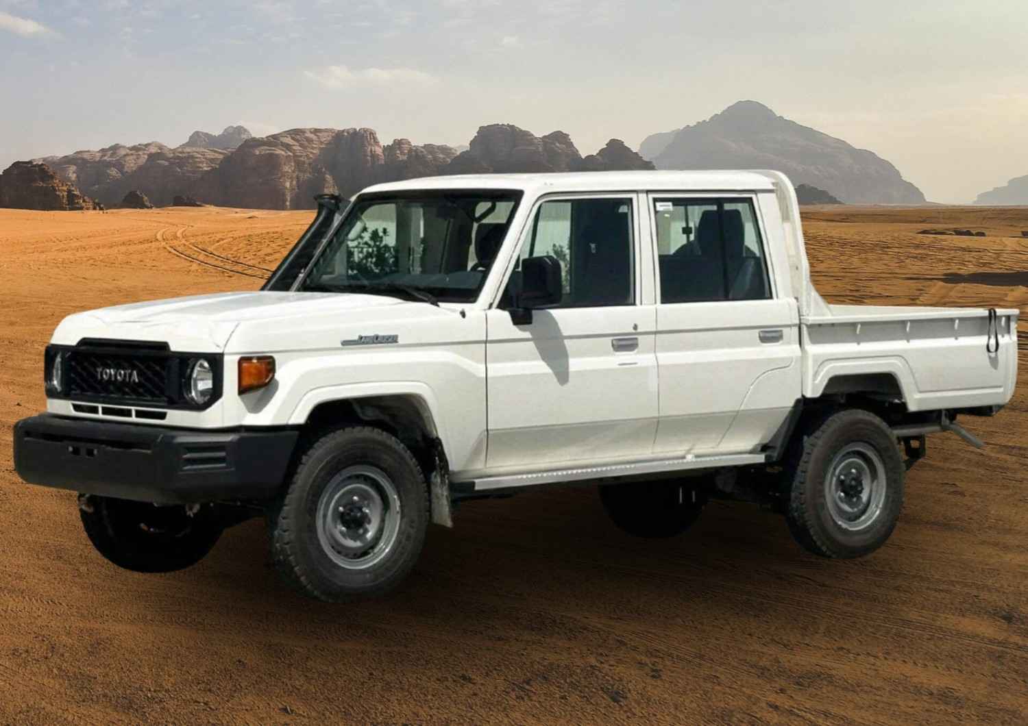 Toyota vehicles prepared for export in Dubai including Land Cruiser and LC79 models for global markets